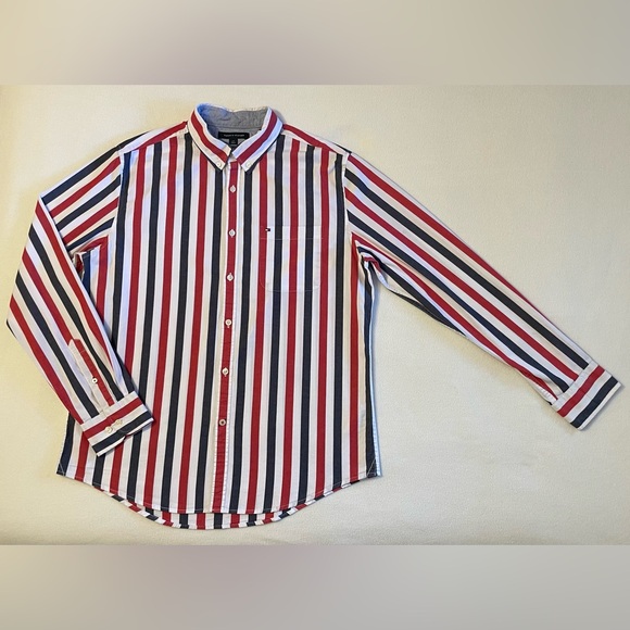Tommy Hilfiger Slim Fit Striped Oxford Dress Shirt Men’s Large - Picture 3 of 15